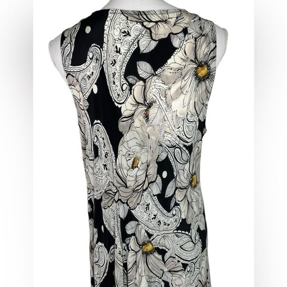 Johnny Was Biya Black Floral Silk Maxi Dress in Black and White Yellow Size L - Picture 6 of 13
